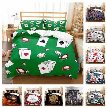 Комплект постельного белья высокой четкости с 3D-принтом в виде покера и карточным узором, пуховое одеяло и наволочка, 2/3 предмета, моющиеся и быстросохнущие украшения для дома Baby 100x135cm