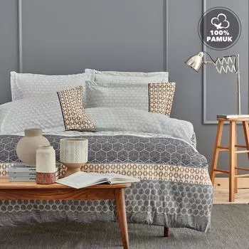 Комплект постельного белья Yata Taren Ranforce Single/Double пододеяльник - серый