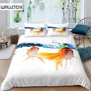 Комплект постельного белья «Золотая рыбка» с изображением океана, комплект постельного белья «Волна и всплеск», полиэстер, абстрактное искусство, односпальное одеяло «Королева» EU single(135x200cm)