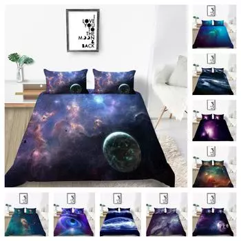 Комплект постельного белья «Звездное небо» с 3D принтом, домашний комплект постельного белья, пододеяльник одного размера Queen, Роскошный пододеяльник для детей-подростков UK Single 135x200cm