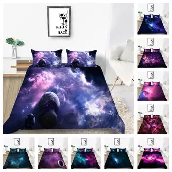 Комплект постельного белья Звездное небо с 3D принтом пододеяльник King Size Постельные принадлежности Роскошные домашние покрывала Подростковые детские пододеяльники UK Single 135x200cm