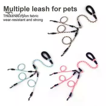 Комплект поводков для собак из нейлона с 3-мя регулируемыми ручками, износостойкими ремешками, съемной пряжкой, вращающейся на 360 градусов, поводок для собак среднего размера 3 розовый