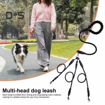 Комплект поводков для собак из нейлона с 3-мя регулируемыми ручками, износостойкими ремешками, съемной пряжкой, вращающейся на 360 градусов, поводок для собак среднего размера 3 чёрный