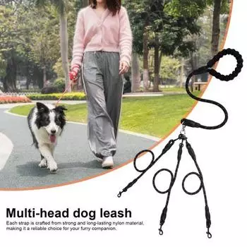 Комплект поводков для собак из нейлона с 3-мя регулируемыми ручками, износостойкими ремешками и съемной пряжкой, вращающейся на 360 градусов. 3 чёрный