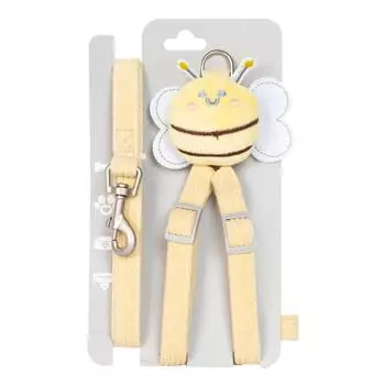 Комплект поводков для собак с мягкой вельветовой отделкой в виде милой пчелы, регулируемая дышащая шлейка и поводок для домашних животных 1.0CM/0.4in