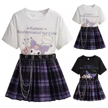 Комплект повседневной одежды для маленьких девочек, однотонный топ + плиссированная юбка, комплект одежды из 2 предметов 120 чёрный