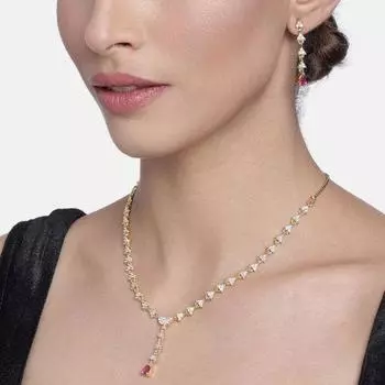 Комплект позолоченного колье Estele с австрийскими кристаллами и красными камнями для женщин