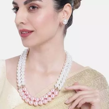 Комплект позолоченного очаровательного жемчужного ожерелья с двойной линией Estele для женщин