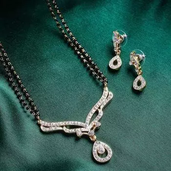 Комплект позолоченного женского ожерелья Estele Candere Drop Mangalsutra с австрийскими кристаллами