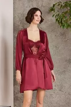 Комплект приданого из 6 предметов атласной ночной рубашки Pierre Cardin Бордовый красный