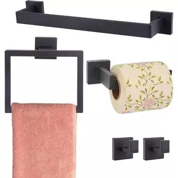 Комплект принадлежностей для ванной комнаты, матовая черная полка, крючок для халата, вешалка для полотенец, держатель для бумажных полотенец, комплект из нержавеющей стали