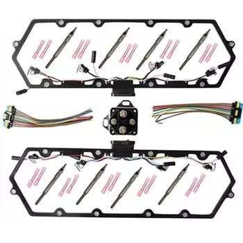 Комплект прокладок клапанной крышки, жгута проводов и 8 свечей накаливания подходит для дизельных двигателей Ford 7.3L F250 F350 E250 E350