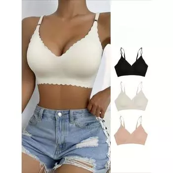 Комплект простых бюстгальтеров больших размеров, женский, однотонный, бесшовный, комфортный, с подкладкой, волнообразная отделка, бюстгальтер-бралетт S белый