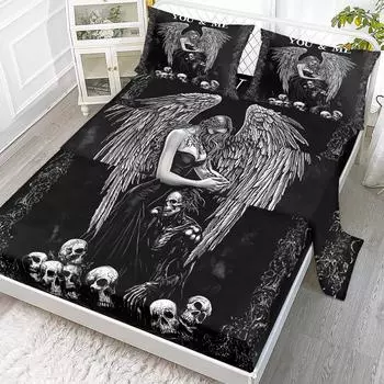 Комплект простыней Angel Demon из 4 предметов, в том числе 1 простыня, 1 простыня California King, 2 наволочки (Культура, Традиция) 99cmx199cm