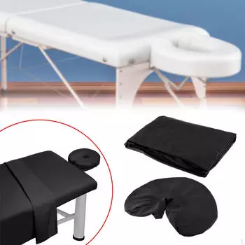 Комплект простыней для массажного стола из 3 предметов, простыня на резинке, моющаяся, дышащая, чехол для подставки для лица чёрный