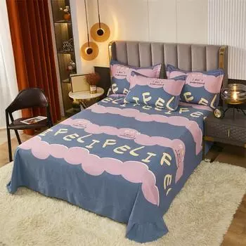 Комплект простыней из 3 предметов с креативными буквами в мультяшном стиле из 100% хлопка для спальни, утолщенное покрывало размера «queen size», приятное для кожи постельное белье 180x230cm 3Pcs