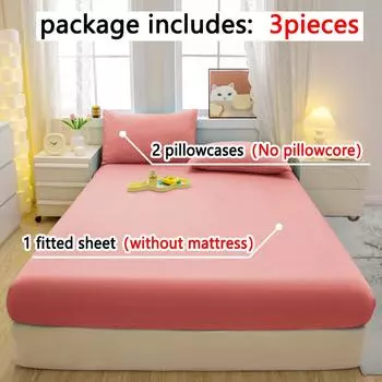 Комплект простыней из 3 предметов в минималистичном современном стиле, мягкое и удобное постельное белье, комплект покрывал (Включая 1 простыню+2 наволочки) 90x200cm бледно-розовый