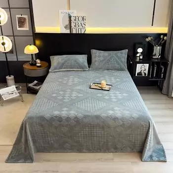 Комплект простыней из флиса с геометрическим узором, зимняя ультрамягкая теплая простыня из молочного бархата, утолщенное покрывало с наволочками 160x230cm 3Pcs