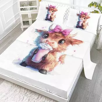 Комплект простыней Little Milk Tea из 4 предметов, в том числе 1 плоская простыня, 1 очень большая простыня, 2 наволочки (Глупая Милашка, Девочка) 99cmx199cm