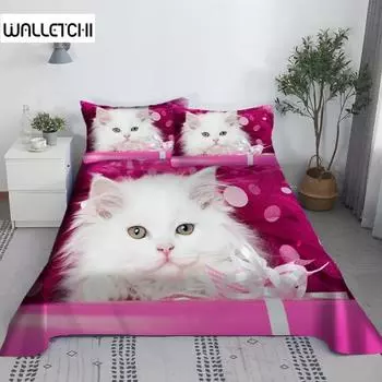 Комплект простыней Lovely Cat с цифровой печатью, простыня из полиэстера с наволочкой и принтом, комплект постельного белья EU Single 135x200cm