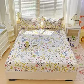 Комплект простыней на резинке из 3 предметов с красочными цветами и листьями, ботанический узор, 100% хлопок, приятный для кожи чехол для матраса, комплект постельного белья размера «queen size» 120x200x25cm 3Pcs