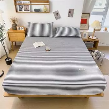 Комплект простыней на резинке из 3 предметов Simple Lines, комплект постельного белья из чистого хлопка, мягкий защитный чехол для домашнего матраса с наволочками, декор для спальни 120x200x25cm 3Pcs