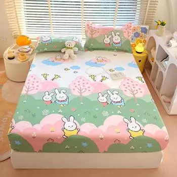Комплект простыней на резинке с изображением кролика из мультфильма, приятное для кожи дышащее нескользящее покрывало с 2 наволочками, комплект постельного белья для мальчиков и девочек 120x200x25cm 3Pcs