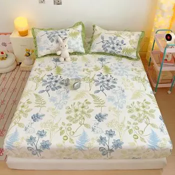 Комплект простыней на резинке в стиле ретро с цветочным принтом и листьями, 3 шт., мягкий, приятный для кожи, защитный чехол для матраса в фермерском стиле, комплект постельного белья размера «queen size» 120x200x28cm 3Pcs