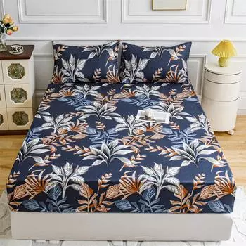 Комплект простыней Queen King с глубоким карманом и цветочным принтом, 3 шт. Мягкие простыни из микрофибры Queen с глубоким карманом, устойчивые к выцветанию простыни и наволочки 90x200+25cm+2 pillowases