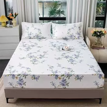 Комплект простыней Queen King с глубоким карманом и цветочным принтом, 3 шт. Мягкие простыни из микрофибры Queen с глубоким карманом, устойчивые к выцветанию простыни и наволочки 90x200+25cm+2 pillowases