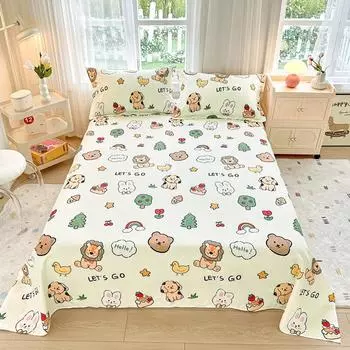 Комплект простыней с изображением льва и медведя из 100% хлопка, простыня с изображением животных для девочек и мальчиков, комплект постельного белья для детей с 2 наволочками 130x230cm 3Pcs