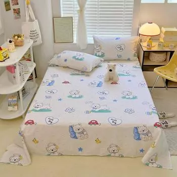 Комплект простыней с изображением милого щенка из 100% хлопка, удобная простыня для детей, мальчиков и девочек, комплект постельного белья, простыня с наволочками 160x230cm 2Pc