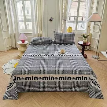 Комплект простыней с простым черно-белым клетчатым узором из 100% хлопка, приятная для кожи, дышащая, утолщенная простыня с 2 наволочками 120x230cm 3Pcs