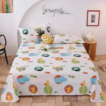 Комплект простыней с рисунком льва и жирафа из мультфильма, забавные простыни с животными, комплект из 3 предметов из хлопка, приятный для кожи, мягкий комплект постельного белья для мальчиков и девочек 120x230cm 3Pcs