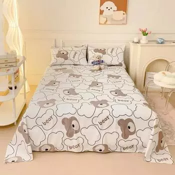 Комплект простыней с рисунком медведя из мультфильма «Милый медведь», покрывало с рисунком животных «Кавайи», домашний декор, простыни из хлопка, наволочки, комплект постельного белья для детей и подростков 120x230cm 2Pcs
