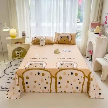 Комплект простыней с рисунком милого медведя в мультяшном стиле из 100% хлопка, мягкое постельное белье для детей, мальчиков и девочек, комплект постельного белья для украшения спальни 160x230cm 2Pcs