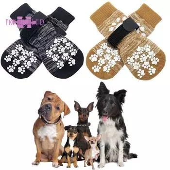 Комплект противоскользящих носков для собак, регулируемые ремни, водонепроницаемая защита лап для деревянных полов в помещении M жёлтый