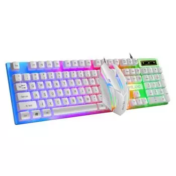 Комплект проводной клавиатуры и мыши с подсветкой RGB Rainbow — удобные плавающие клавиши, прочные для офисного бизнеса