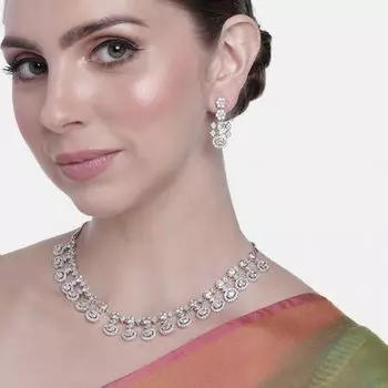 Комплект яркого белого колье Estele с родиевым покрытием CZ для женщин