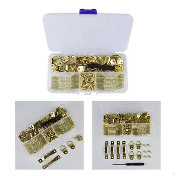 Комплект рамок для картин с различными крючками и шурупами для декора стен золотистый