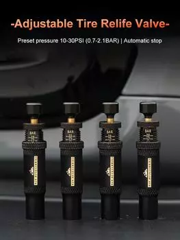 Комплект регулируемого клапана для спуска воздуха в шинах с функцией автостопа (10-30 фунтов на кв. дюйм) 4 шт. навинчивающийся инструмент для спуска воздуха в шинах для транспортных средств мотоциклов внедорожников 4x4