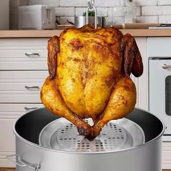 Комплект решеток для фритюрницы из нержавеющей стали, прочная подставка с подъемным крючком, вертикальная решетка с перфорированным основанием, аксессуар для фритюрницы для индейки и курицы серебряный