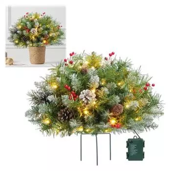 Комплект рождественских елок с подсветкой, искусственная сосна с таймером светодиодных ламп, праздничные кашпо, заполняющие деревья с треногой для уличного рождественского декора 2pcs