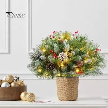 Комплект рождественских елок с подсветкой, искусственная сосна с таймером светодиодных ламп, праздничные кашпо, заполняющие деревья с треногой для уличного рождественского декора 2pcs