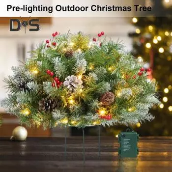 Комплект рождественских елок с подсветкой, искусственная сосна с таймером светодиодных ламп, праздничные кашпо, заполняющие деревья с треногой для уличного рождественского декора 2pcs