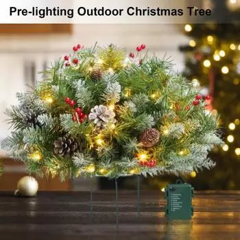 Комплект рождественских елок с подсветкой, искусственная сосна с таймером светодиодных ламп, праздничные кашпо, заполняющие деревья с треногой для уличного рождественского декора 2pcs