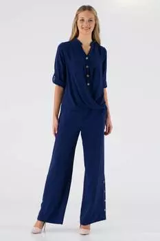 Комплект рубашки с коротким рукавом на пуговицах, темно-синий ELSE