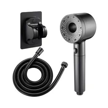 Комплект ручного душа высокого давления с 5 режимами, настенное крепление из пластика, в комплект входит фильтрующий элемент, взрывозащищенный шланг длиной 1,5 м и кронштейн без сверления 1set серый