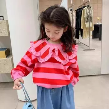 Комплект с длинным рукавом для девочек, осенний комплект из двух частей для девочек с плиссированным топом и широкими лацканами + расклешенные брюки 140 розовый