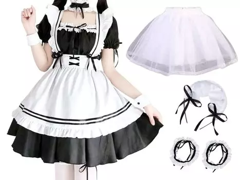 комплект с горничной короткие готические большие Moe взрослые симпатичные популярные для подарка на Хэллоуин белые [TYHTYM] [Роскошные 7-секционные сумки] униформа, рукава, косплей,